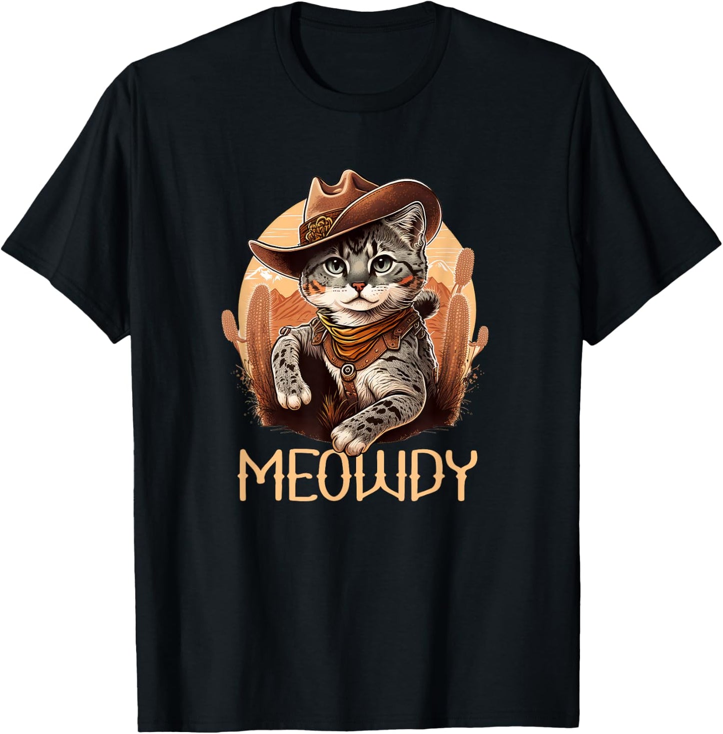 Meowdy Cat Funny Howdy Meme Western Cowboy Kitten T-Shirt - T-Shirt | Black