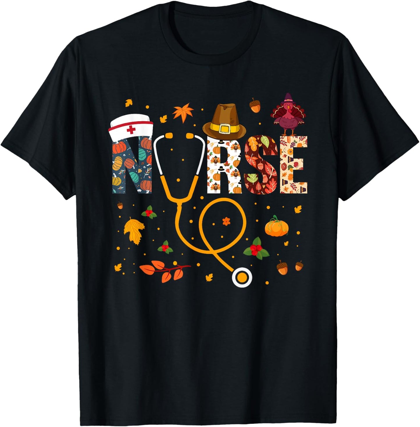 Nurse Thanksgiving Nurse Shirts Thanksgiving Nurse , Black, Small, Short Sleeve, Modern, Fall, -Adults T-Shirt - T-Shirt | Black