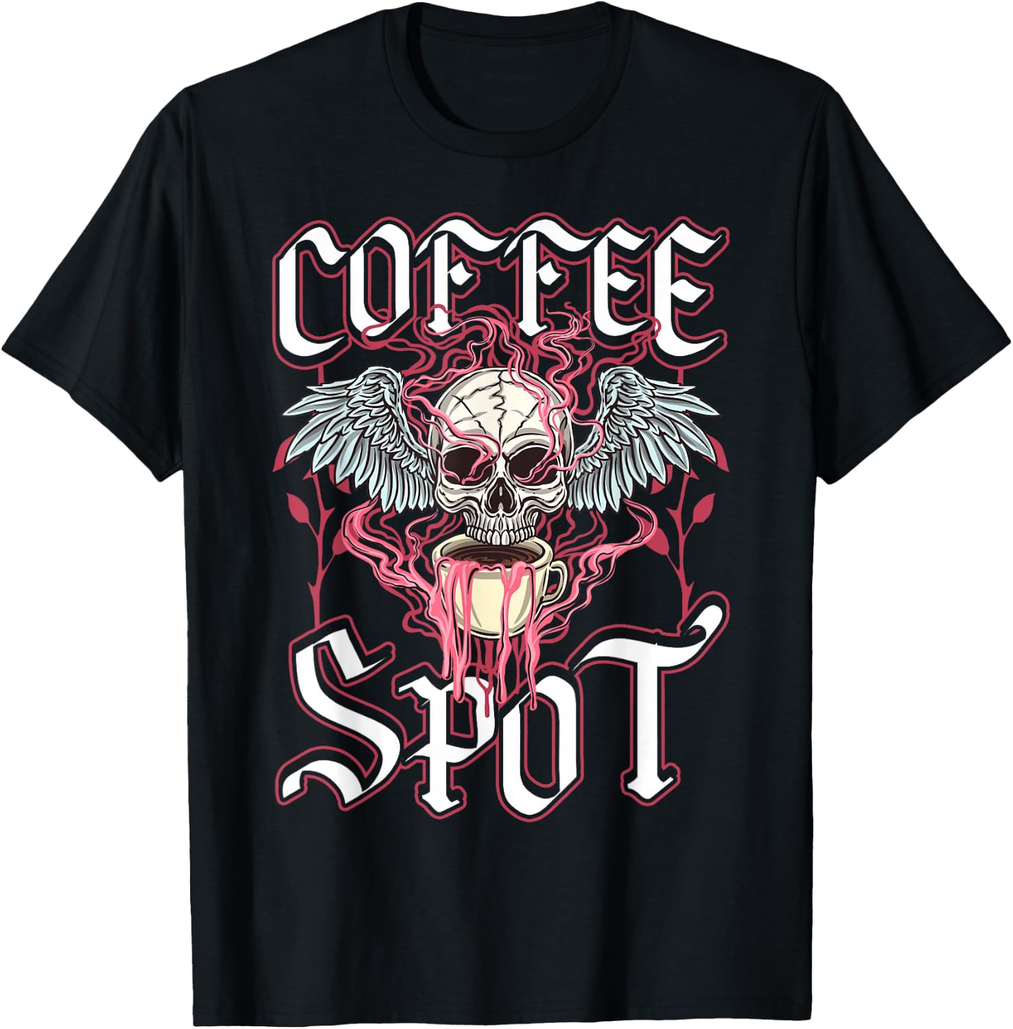 Coffee Spot, Winged Skull, Halloween Barista, Coffee Horror T-Shirt - T-Shirt | Black