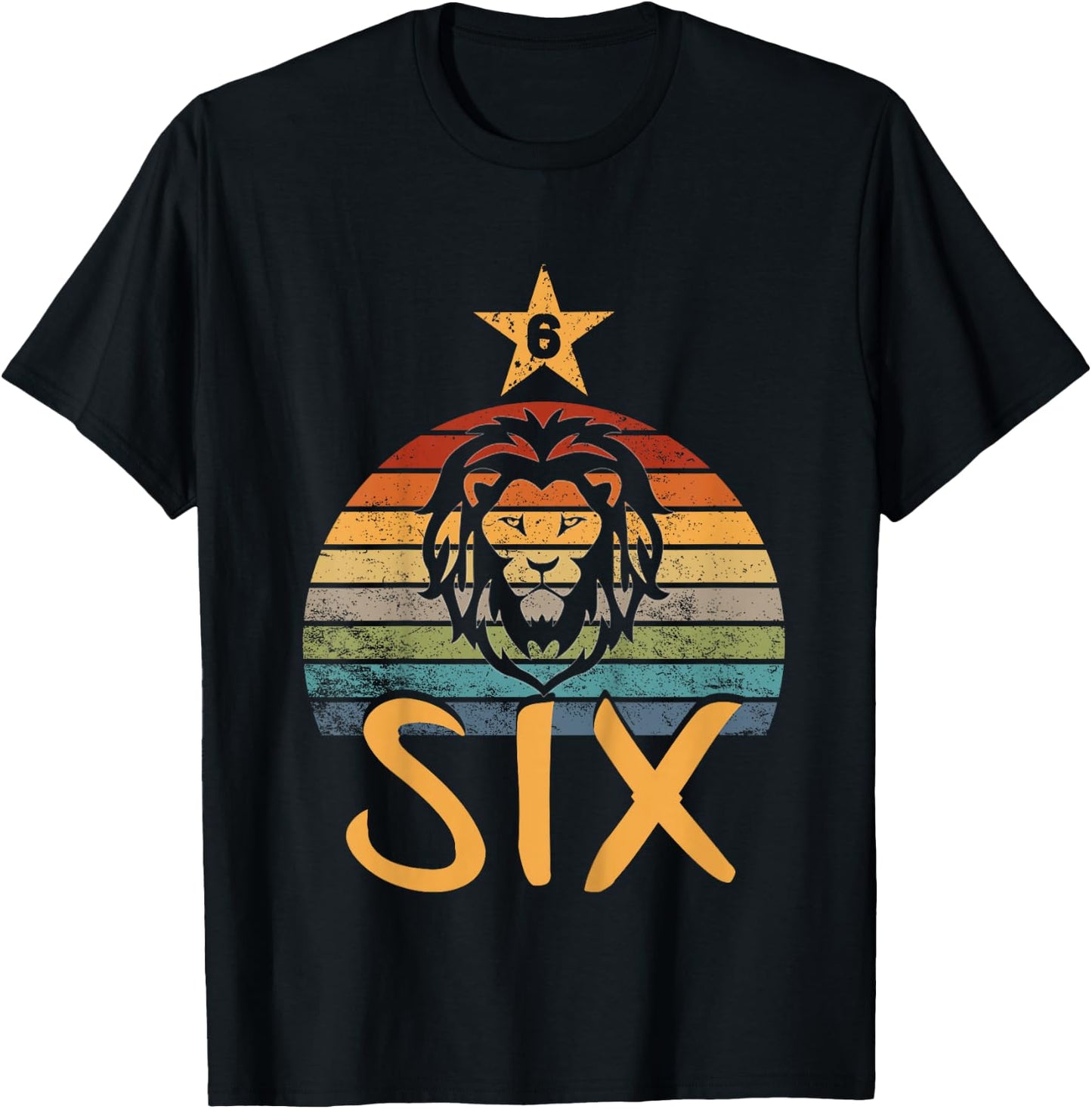Lion Birthday 6 Year Old Lion 6th Birthday Boy Girl T-Shirt - T-Shirt | Black