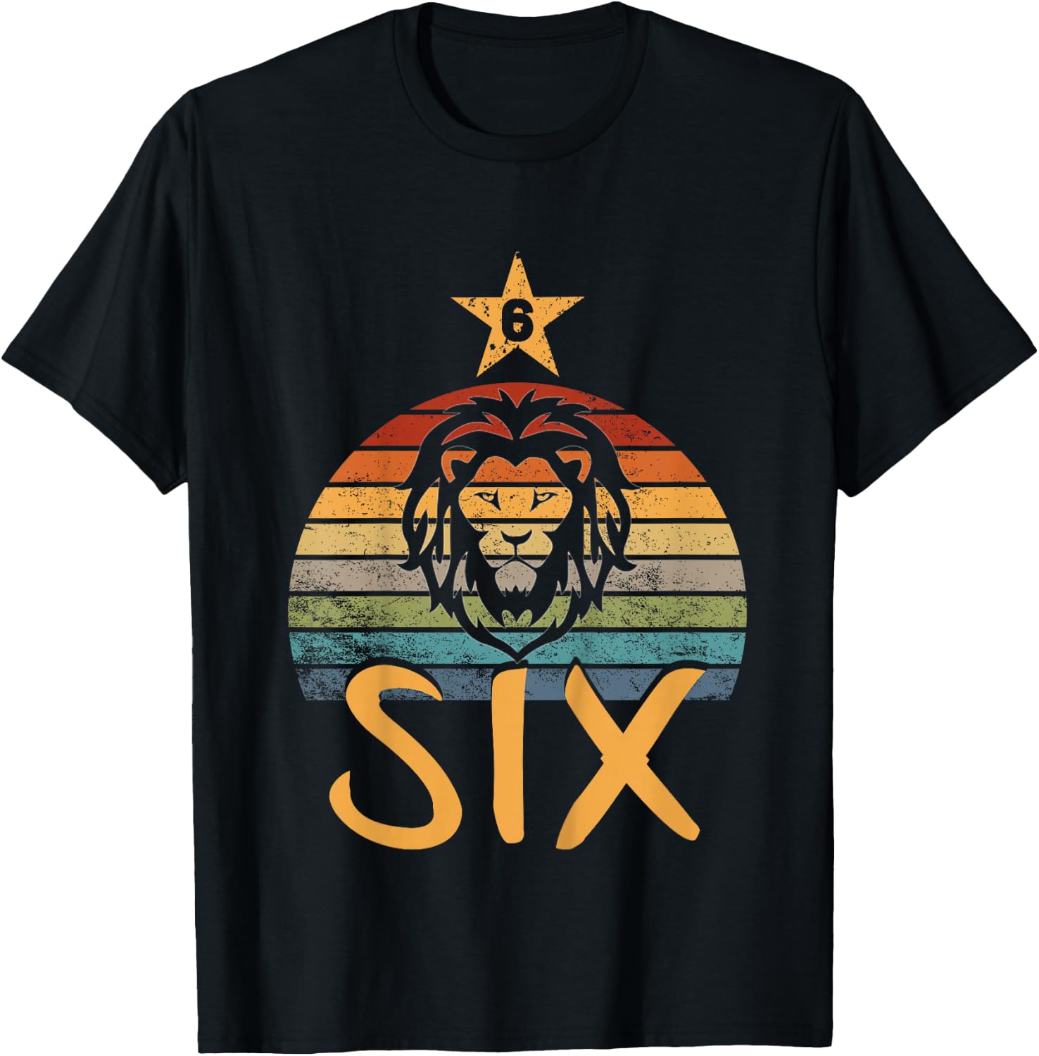 Lion Birthday 6 Year Old Lion 6th Birthday Boy Girl T-Shirt - T-Shirt | Black
