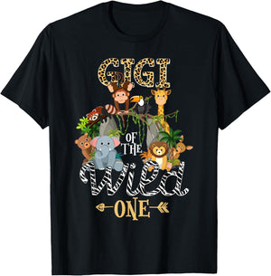 Gigi of the Wild One Zoo Birthday Woodland Animals T-Shirt - T-Shirt | Black