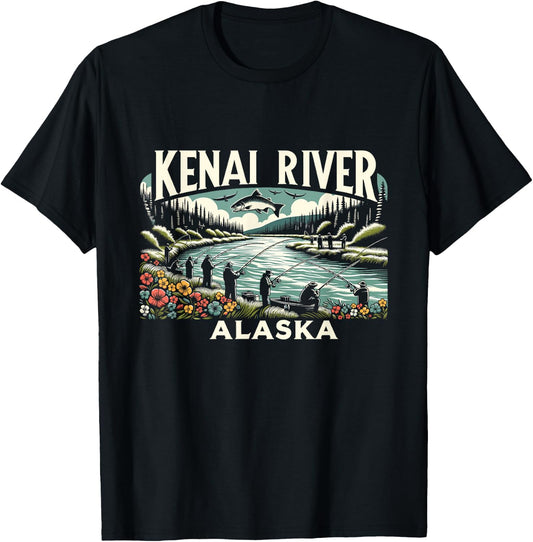 Kenai River Alaska AK Salmon Fishing Nature Lovers Retro T-Shirt - T-Shirt | Black