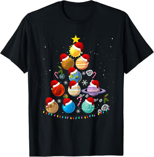 Funny Solar System Space Planets Tree Christmas Pajama Xmas T-Shirt - T-Shirt | Black