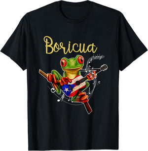 Puerto Rico Coqui Frog Playing Guitar Puerto Rican Boricua T-Shirt - T-Shirt | Black