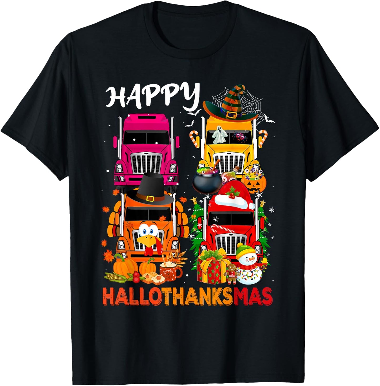 Witch Turkey Santa Trucks Truckers Happy HalloThanksMas Men T-Shirt - T-Shirt | Black