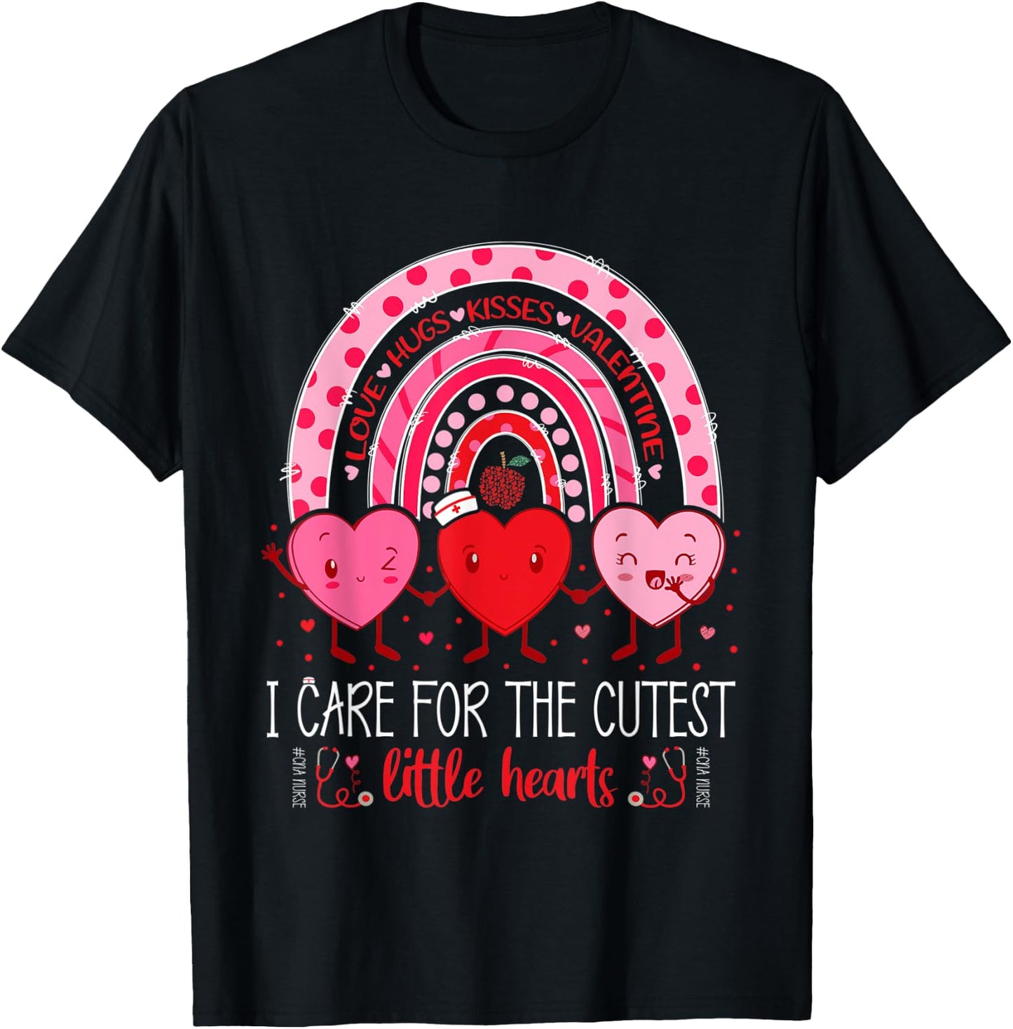 Care For Cutest Little Hearts CNA Nurse Valentines Day Cute T-Shirt - T-Shirt | Black