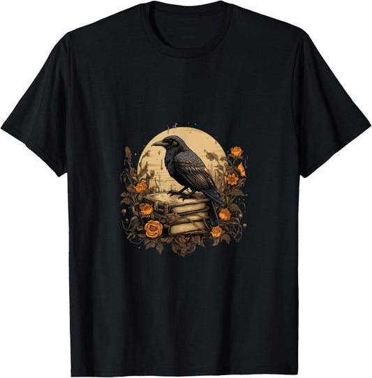 Book Lover Gift Ideas Raven Reading Book Occult Crow T-Shirt - T-Shirt | Black