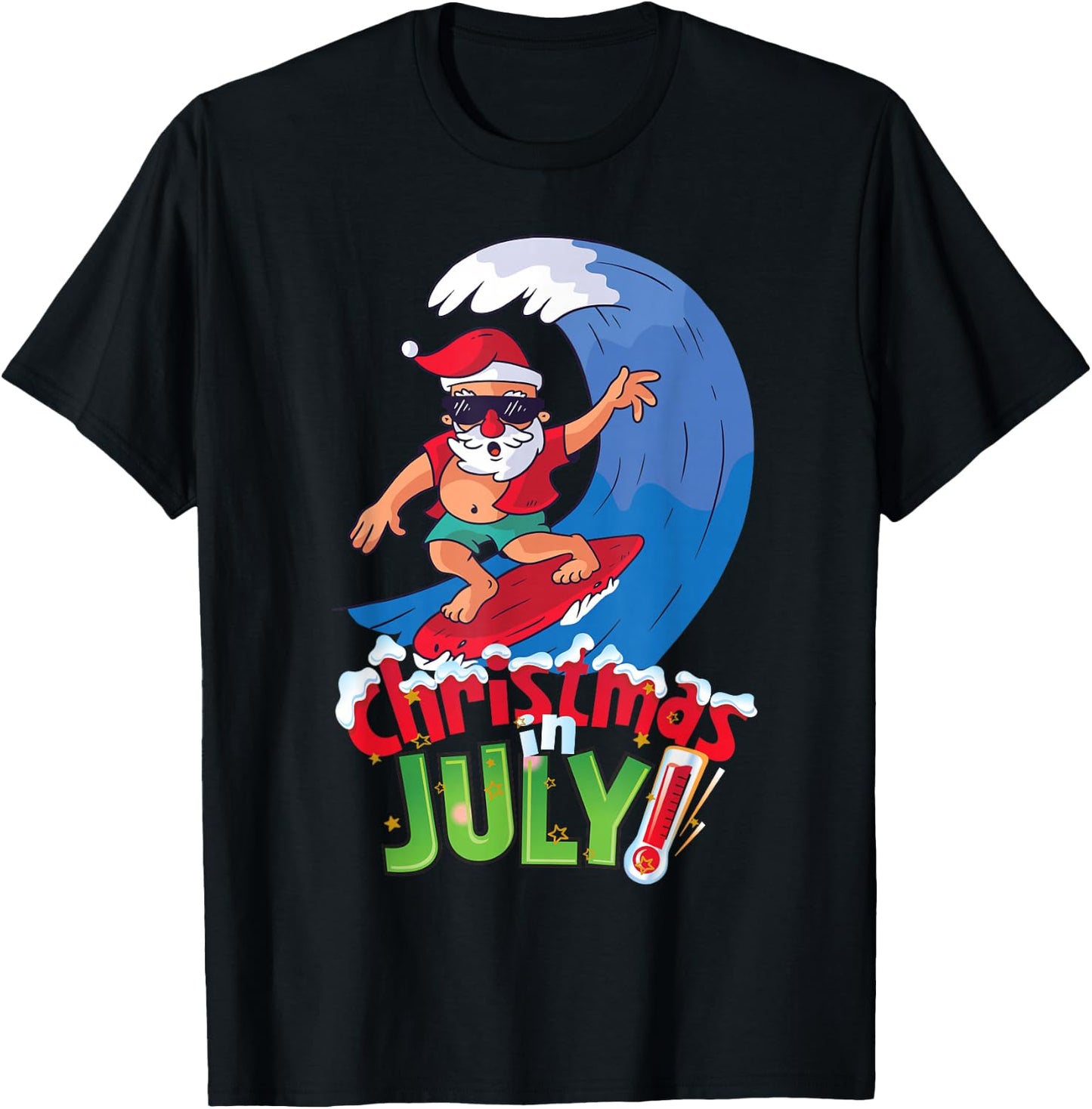 Funny Christmas in July Shirt Summer Santa Surfing Xmas T-Shirt - T-Shirt | Black
