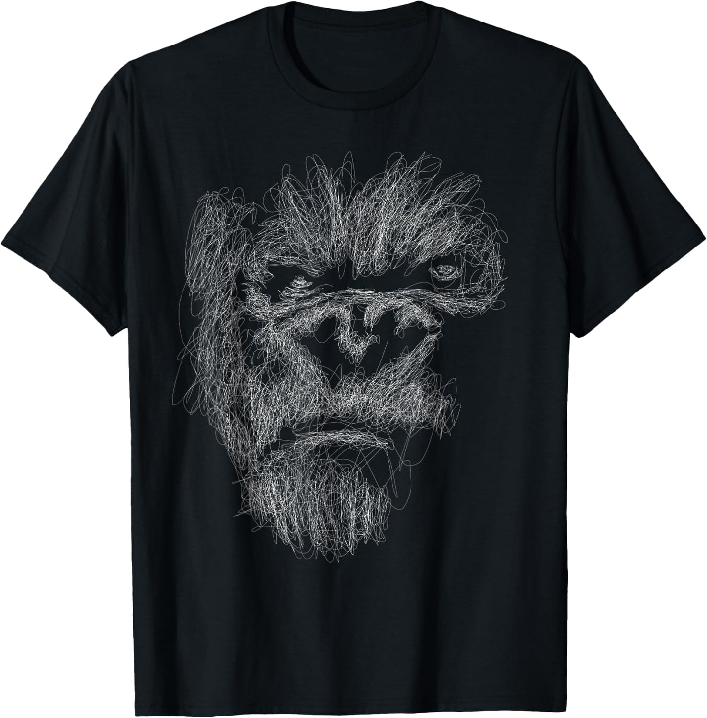 gorilla head scribble art face for lover Silverback animal T-Shirt - T-Shirt | Black