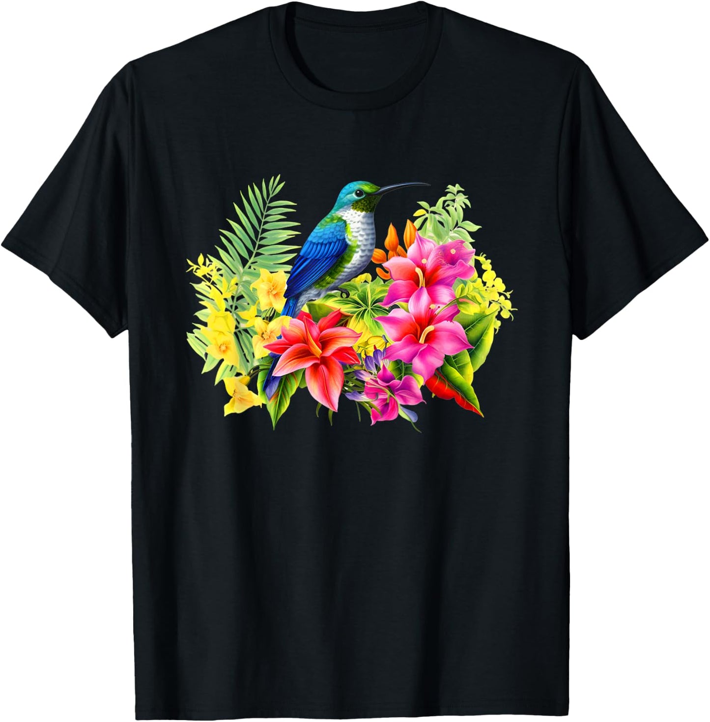 Backyard Birds Watching Watchers Birding Floral Hummingbird T-Shirt - T-Shirt | Black