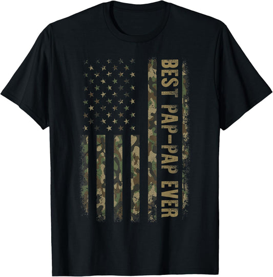 Best Pap Pap Ever Camouflage American Flag Father's Day T-Shirt - T-Shirt | Black