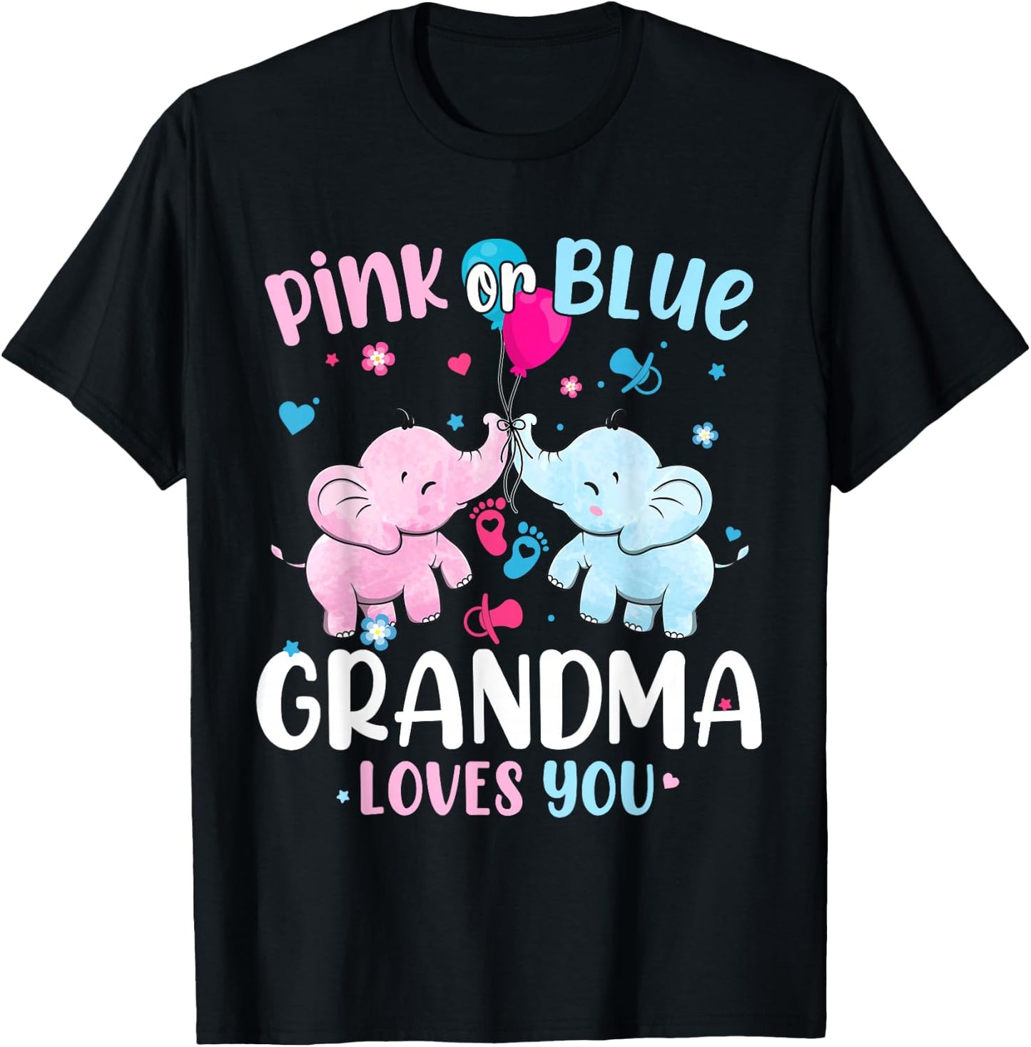 Pink or Blue Grandma Loves You Gender Reveal Elephant T-Shirt - T-Shirt | Black
