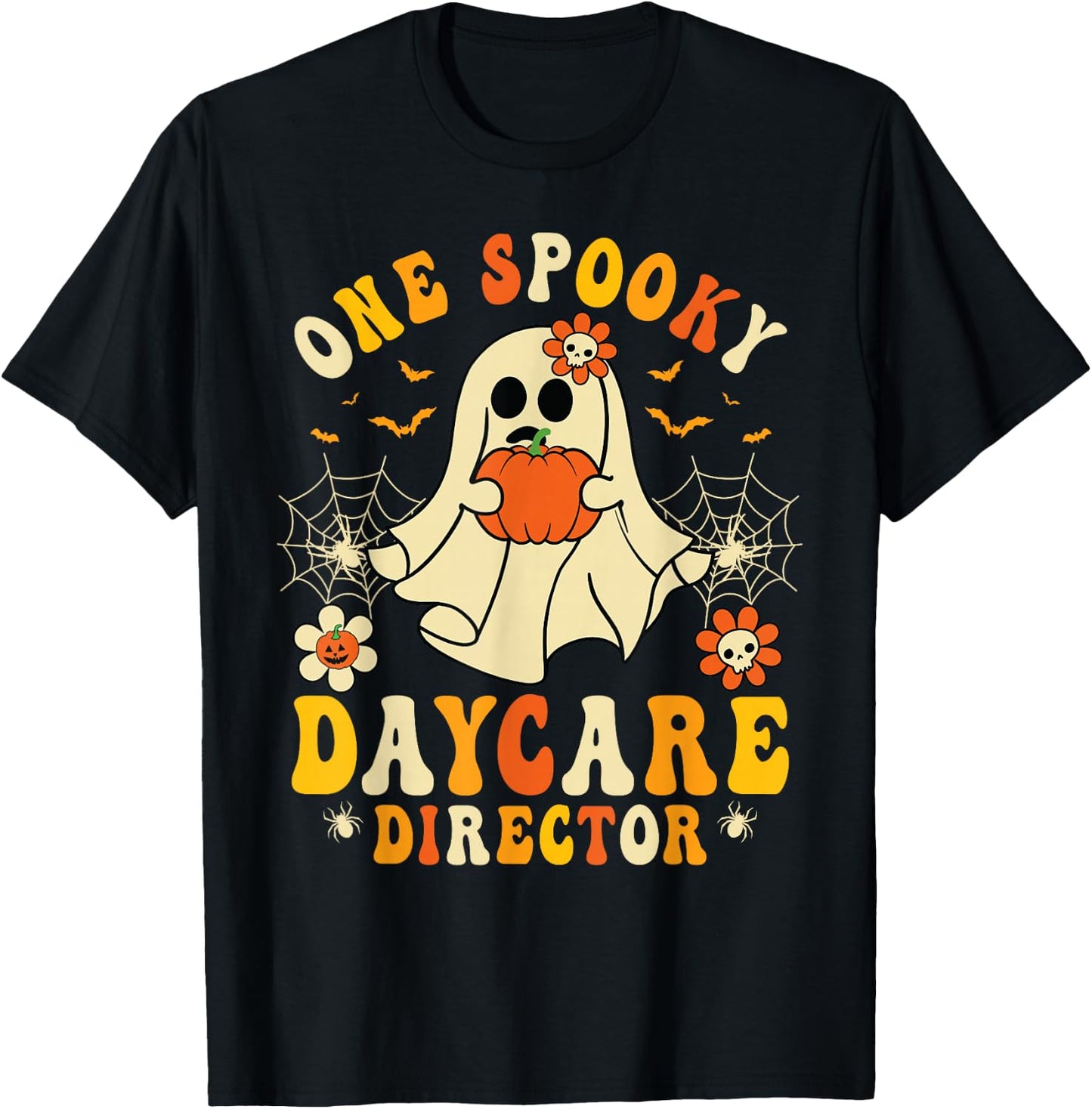 One Spooky Daycare Director Retro Halloween Ghost Pumpkin T-Shirt - T-Shirt | Black