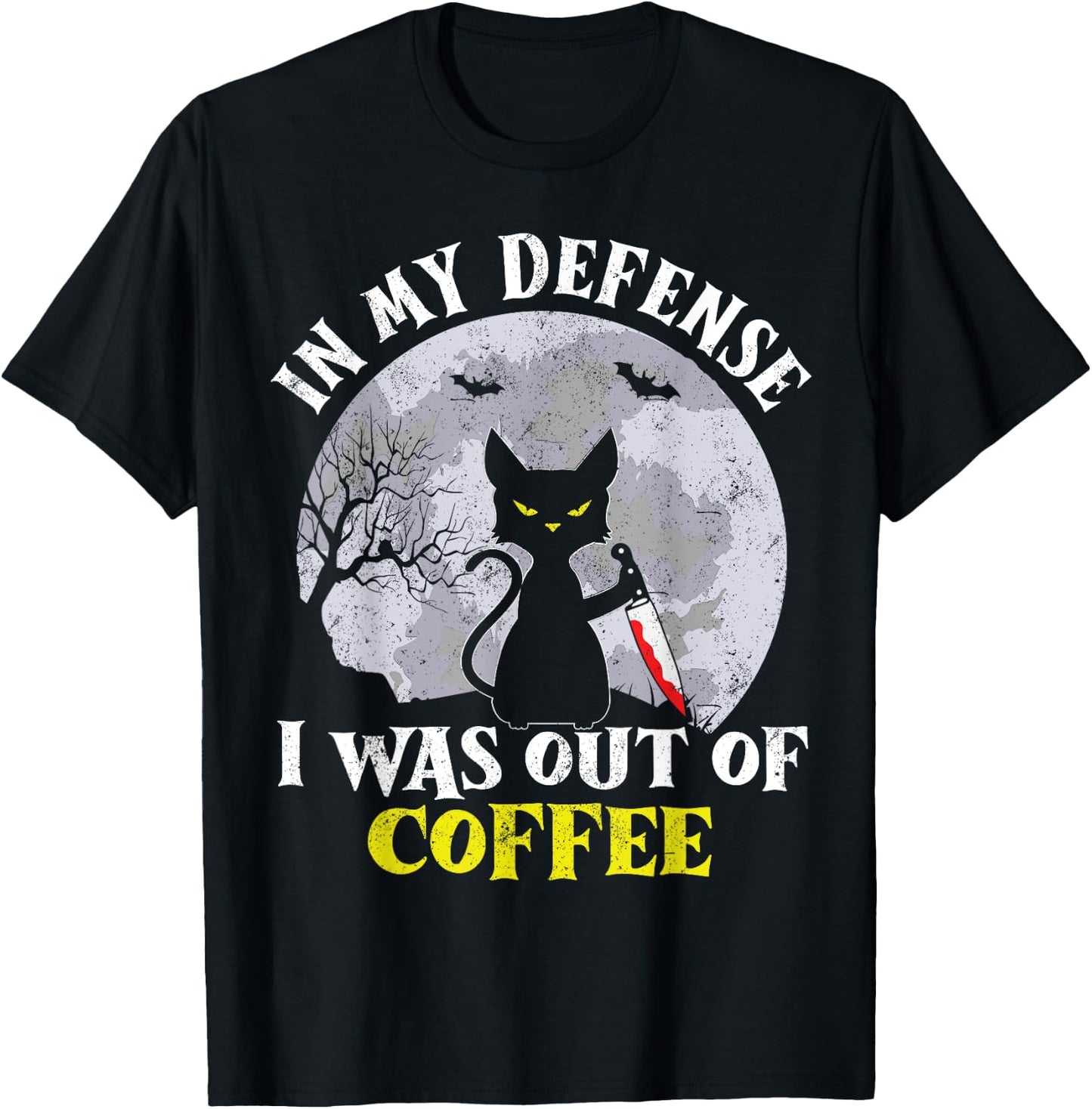 Funny In My Defense Cat Knife Halloween Moon Coffee Men's T-Shirt - T-Shirt | Black