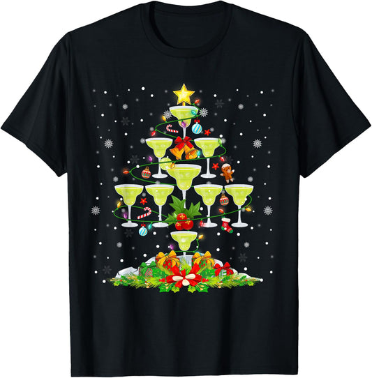 Glasses Of Margarita Christmas Tree Lights Ornaments Xmas T-Shirt - T-Shirt | Black