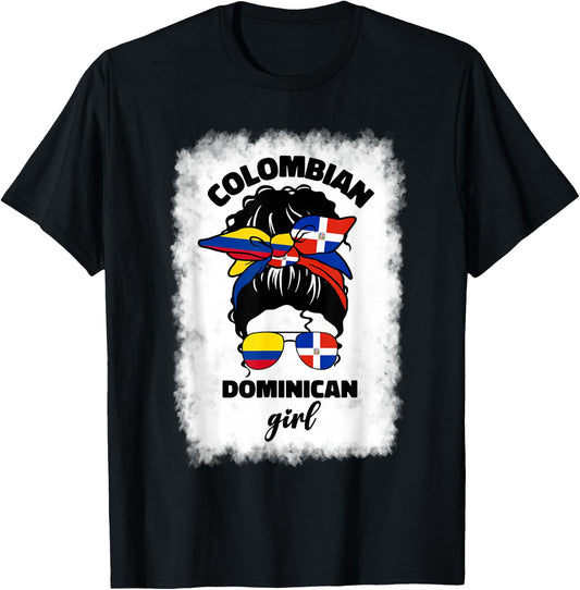 Half Dominican And Colombian Colombia Flag Girl Girls Mix T-Shirt - T-Shirt | Black