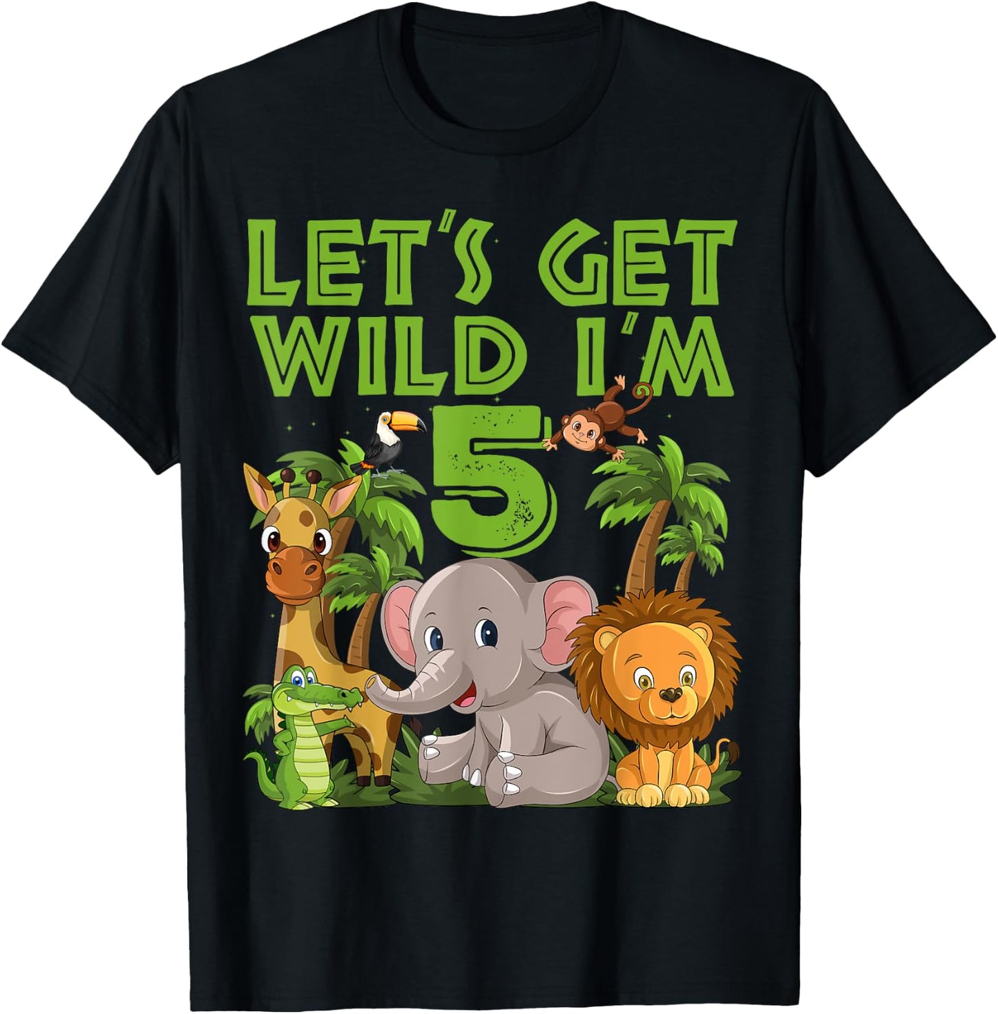 5 Year Old Zoo Birthday Safari Jungle Animal 5th B-day T-Shirt - T-Shirt | Black
