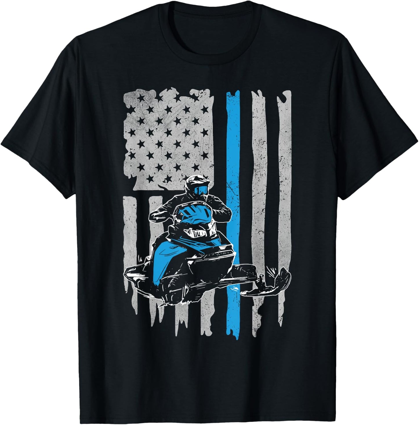 Snowmobile American Flag Vintage Snowmobile Riding T-Shirt - T-Shirt | Black