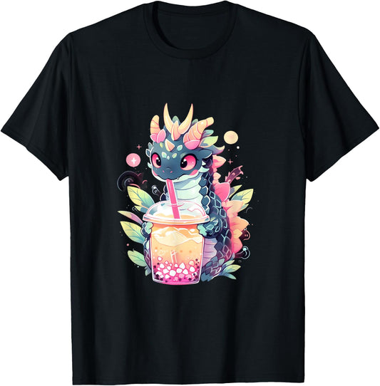Dragon Boba Tea Bubble Tea Anime Kawaii T-Shirt - T-Shirt | Black