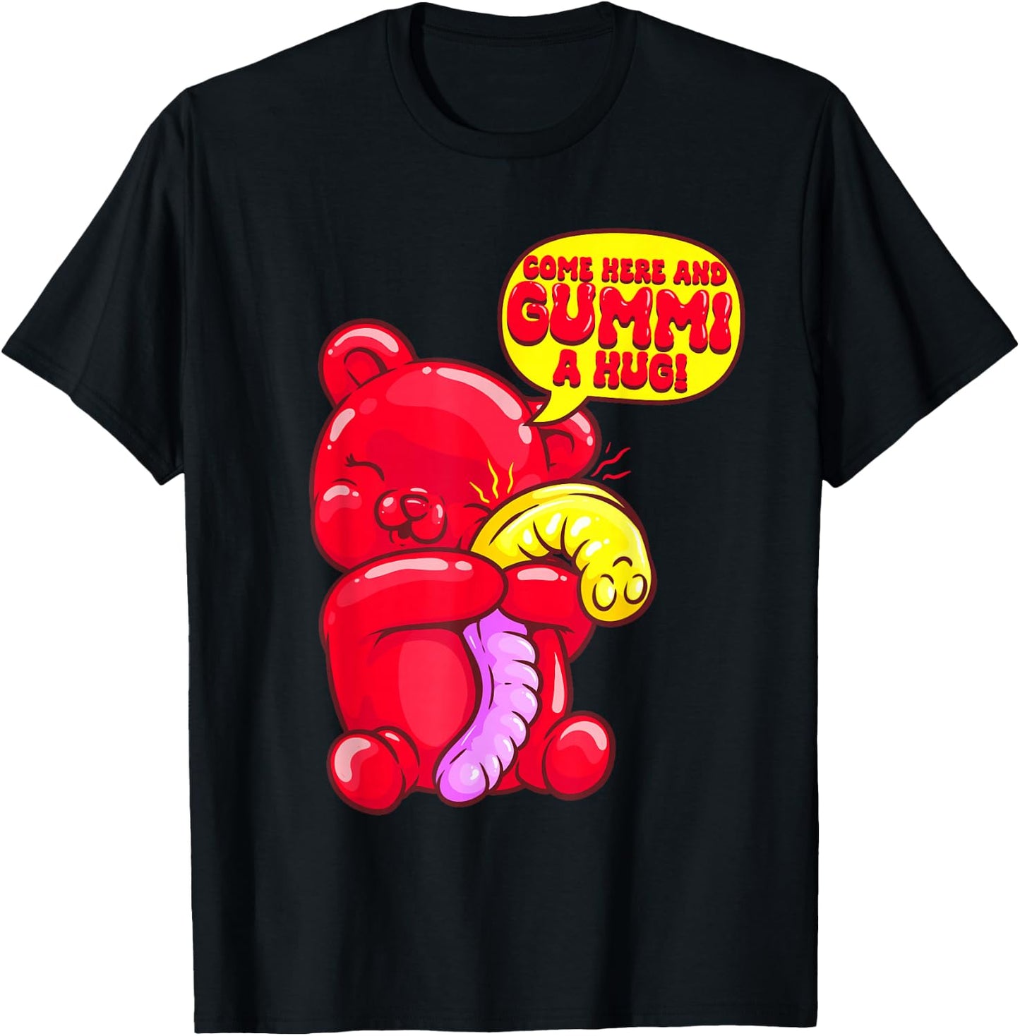 Gummy Bear Candy Shirt Gummi a Hug Food Pun Candy Lovers T-Shirt - T-Shirt | Black