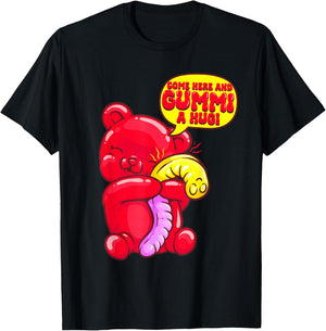 Gummy Bear Candy Shirt Gummi a Hug Food Pun Candy Lovers T-Shirt - T-Shirt | Black