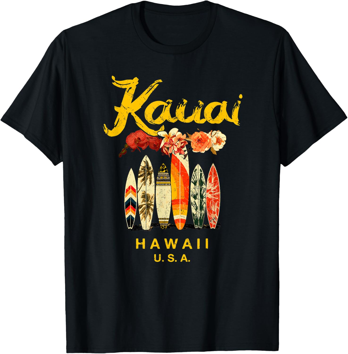 Kauai Surfing Hawaiian Vintage Hawaii T-Shirt - T-Shirt | Black