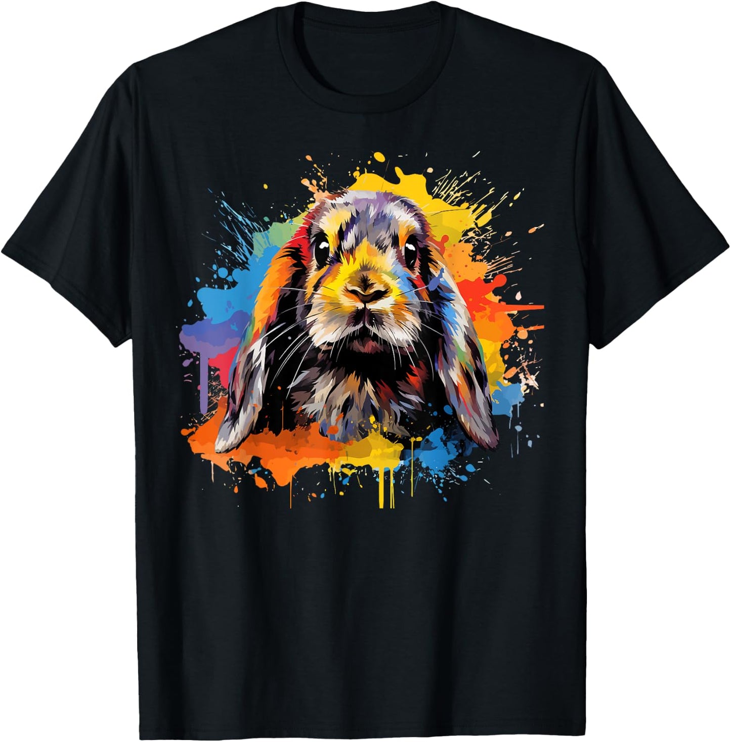 Colorful Cute French Lop Rabbit Lover Splash Art T-Shirt - T-Shirt | Black