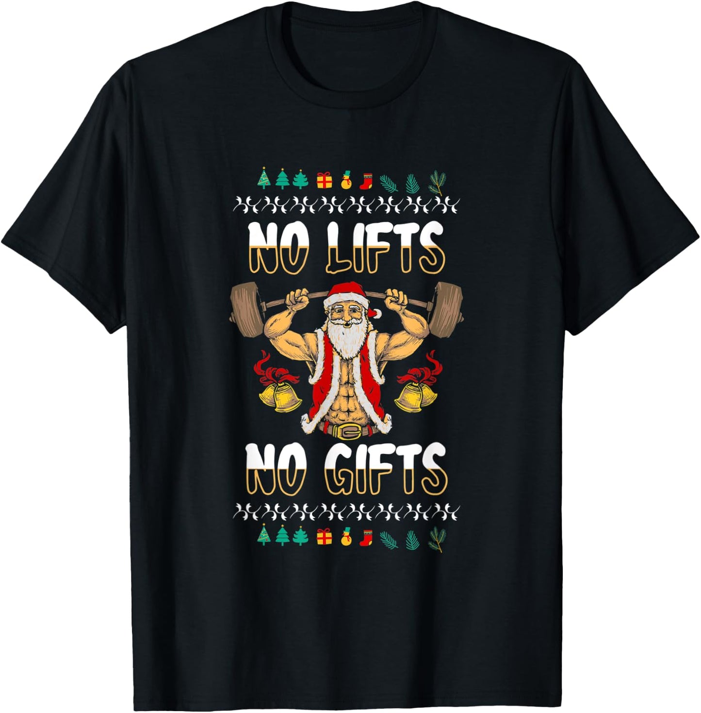 Ugly Christmas Gym Santa Powerlifting T-Shirt - T-Shirt | Black