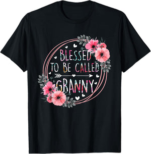 Blessed to be called Granny Mother's Day Granmda Flower T-Shirt - T-Shirt | Black