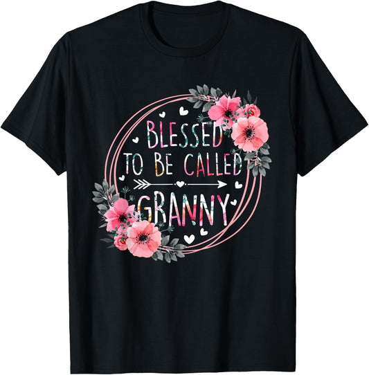 Blessed to be called Granny Mother's Day Granmda Flower T-Shirt - T-Shirt | Black