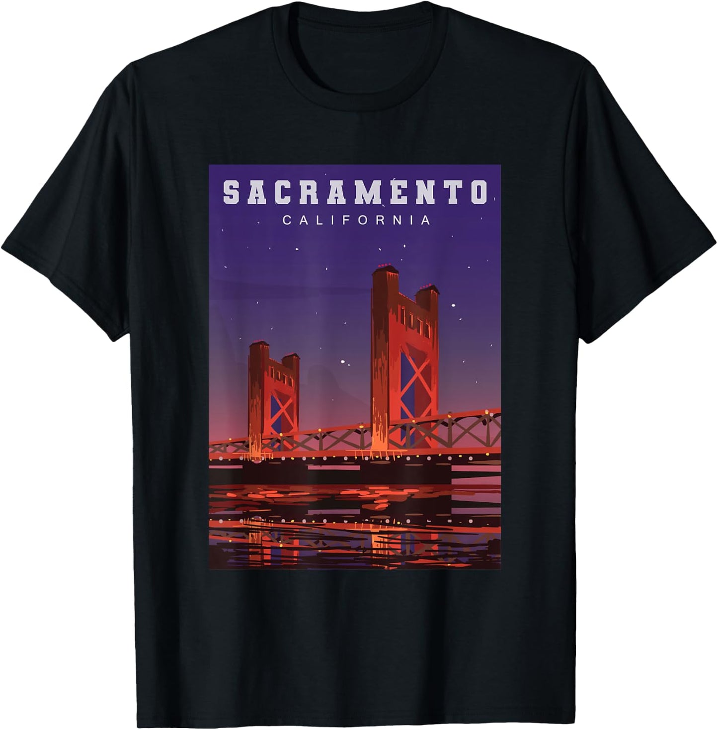 Sacramento California Tower Bridge River Landscape T-Shirt - T-Shirt | Black