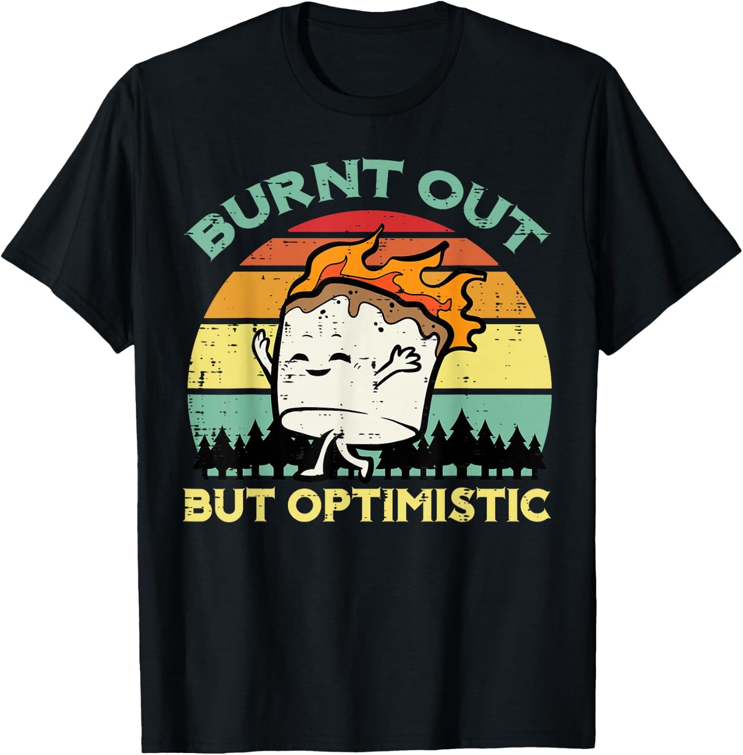 Camping Marshmallow Burnt Out Optimistic Camp Men Women Kids T-Shirt - T-Shirt | Black