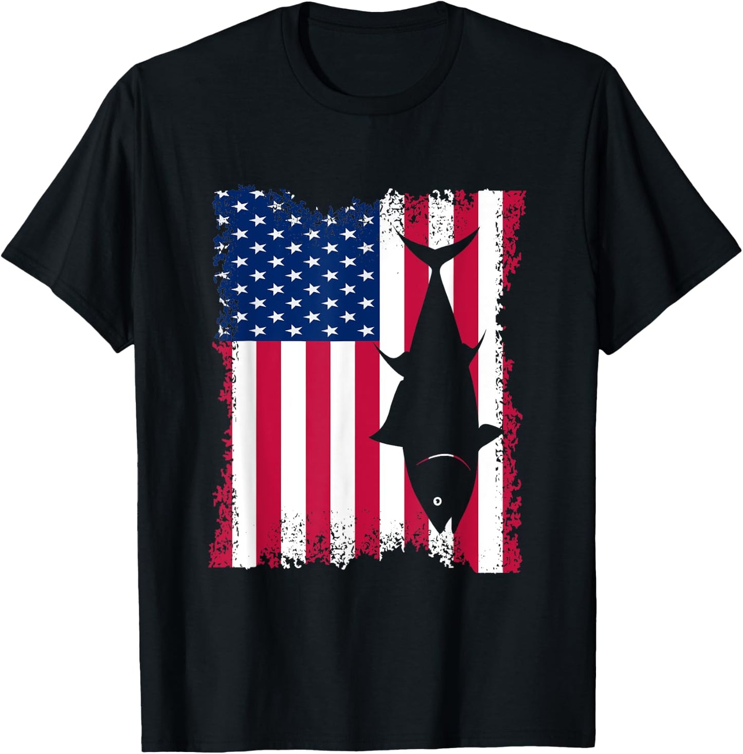 Vintage Love Yellowfin Tuna Vintage US Flag Bluefin Tuna T-Shirt - T-Shirt | Black