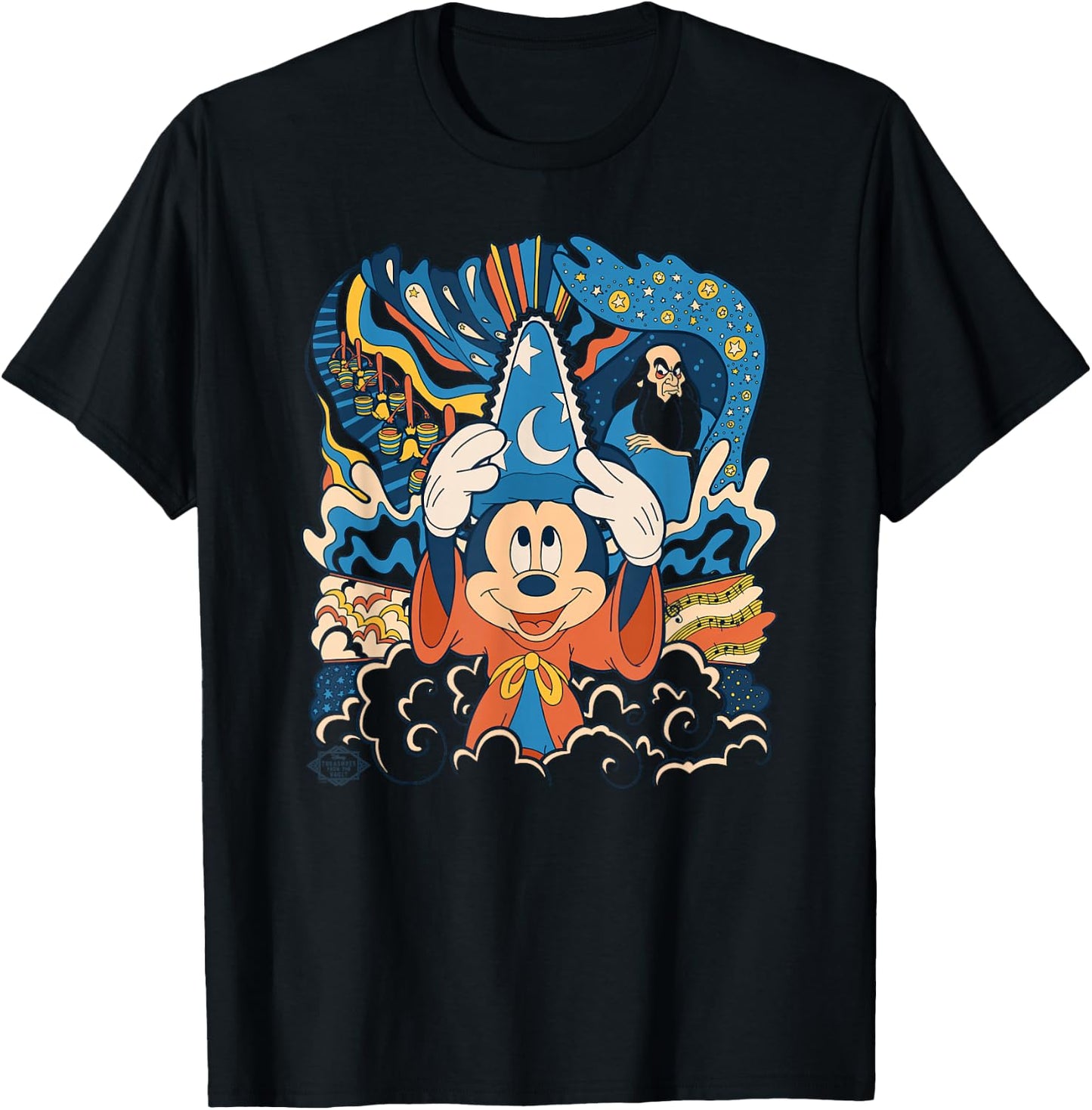 Disney Fantasia Mickey Mouse Sorcerer’s Apprentice Retro T-Shirt - T-Shirt | Black