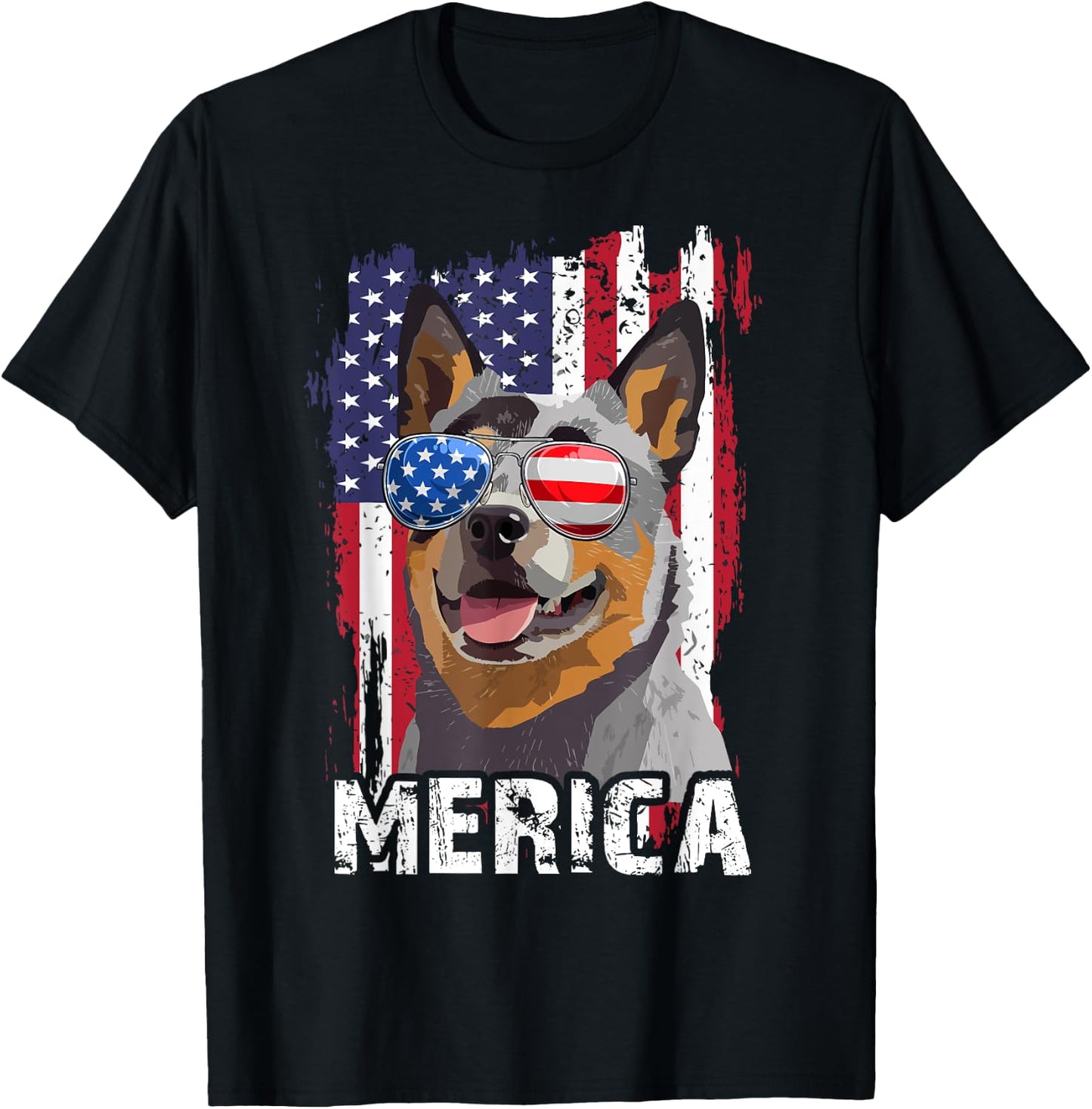 Merica 4th July Australian Cattle Dog US Flag Heeler Mom Dad T-Shirt - T-Shirt | Black