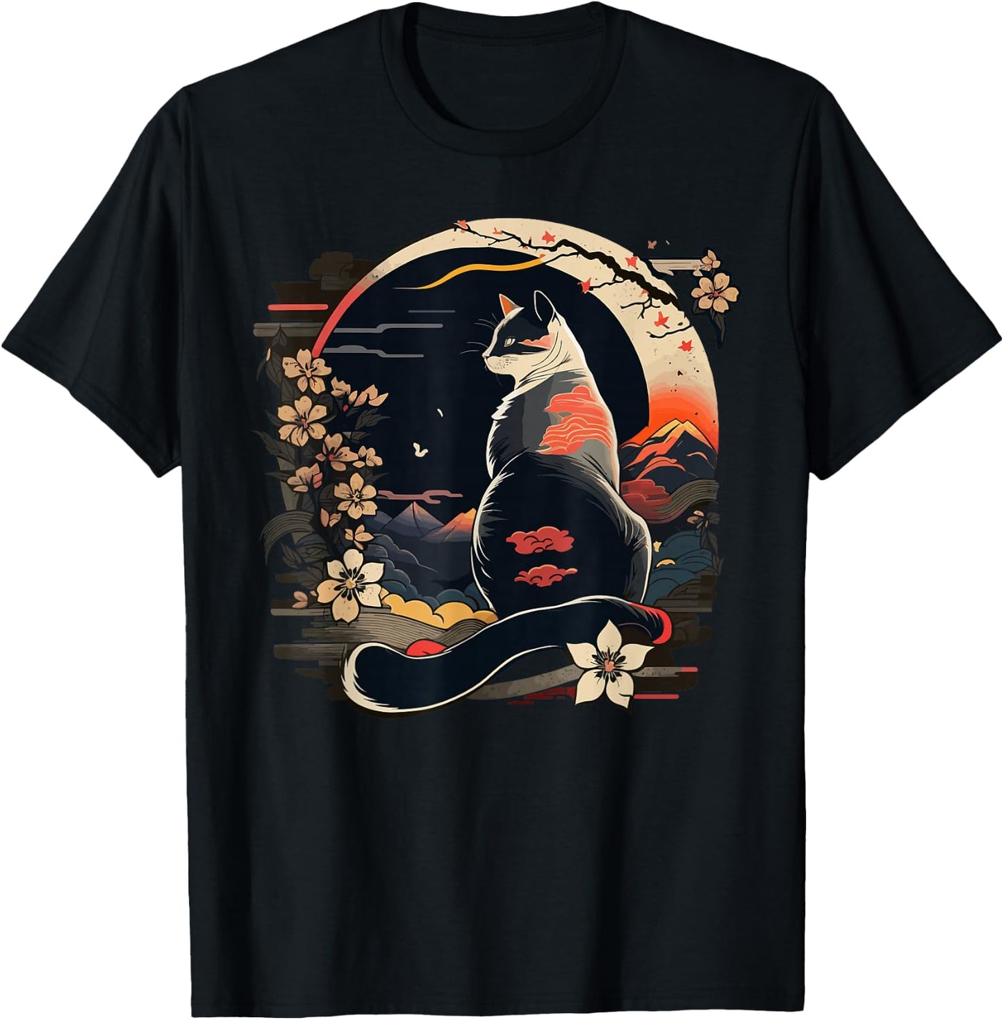 Kawaii Cat Anime Japanese Retro Men Women Kids Funny Cat T-Shirt - T-Shirt | Black