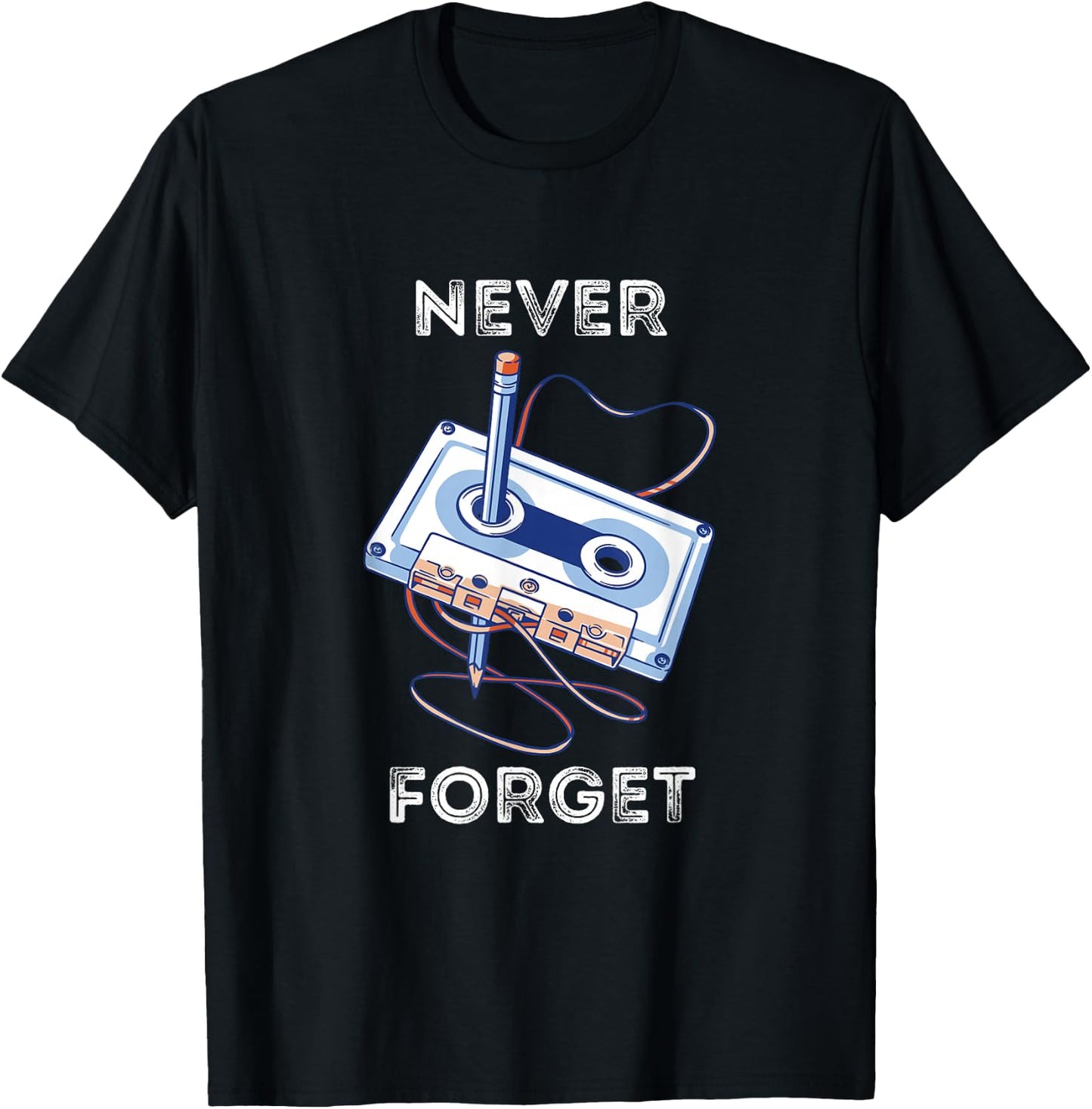 Never Forget Cassette Tape Old School Music Throwback Retro T-Shirt - T-Shirt | Black