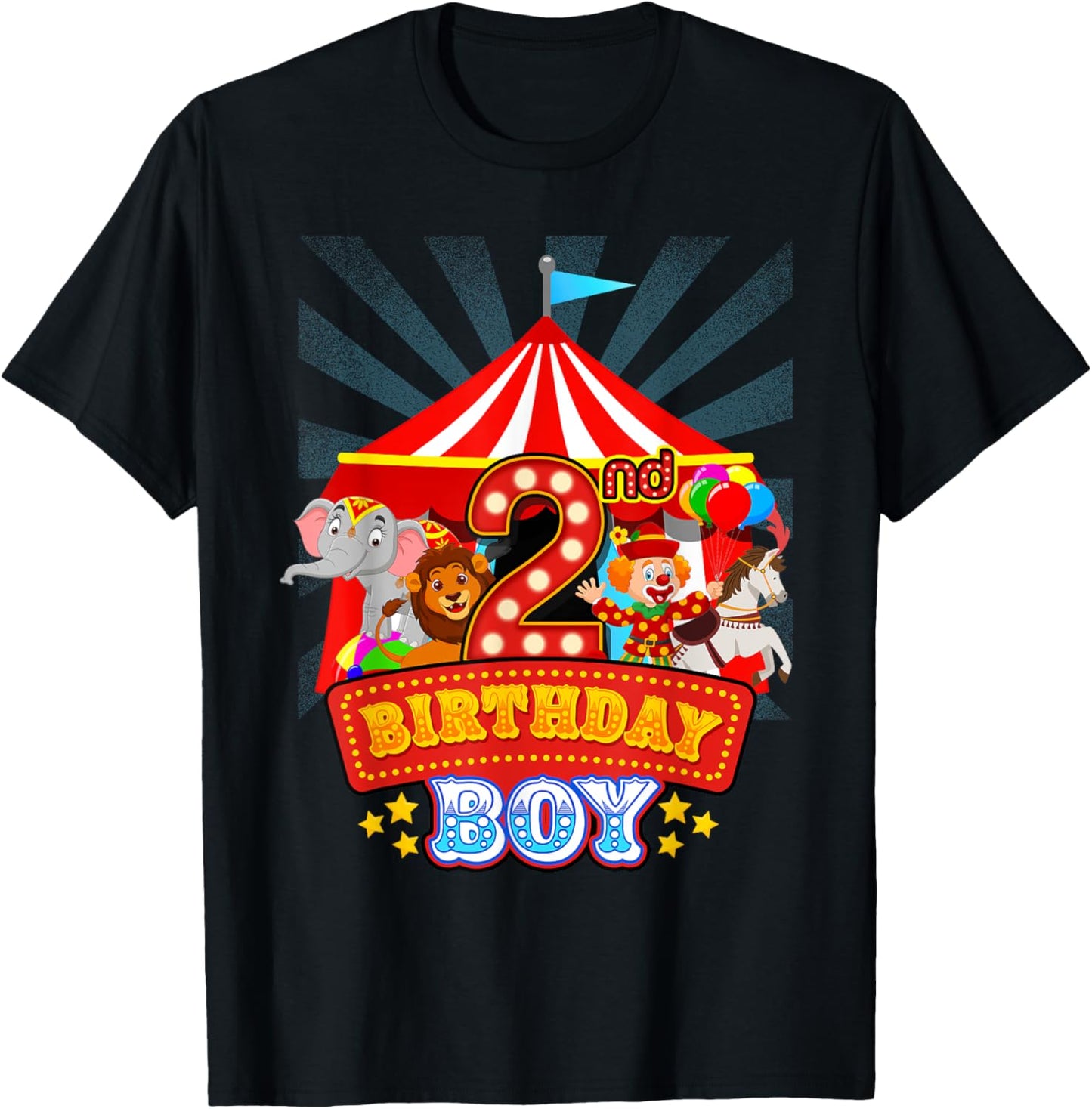 2nd Birthday Outfit Boy 2 Year Old Circus Carnival Bday T-Shirt - T-Shirt | Black