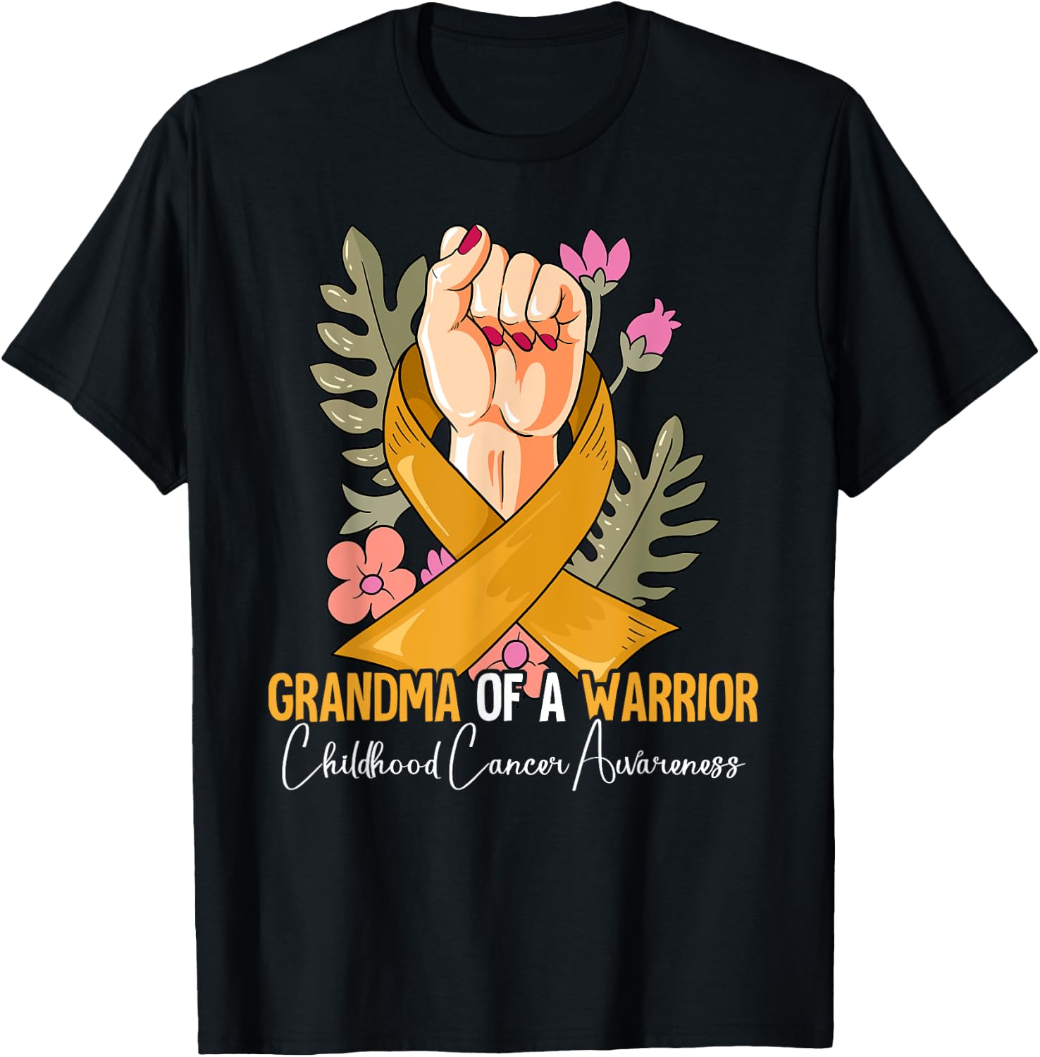 Grandma Of A Warrior Childhood Cancer Awareness T-Shirt - T-Shirt | Black