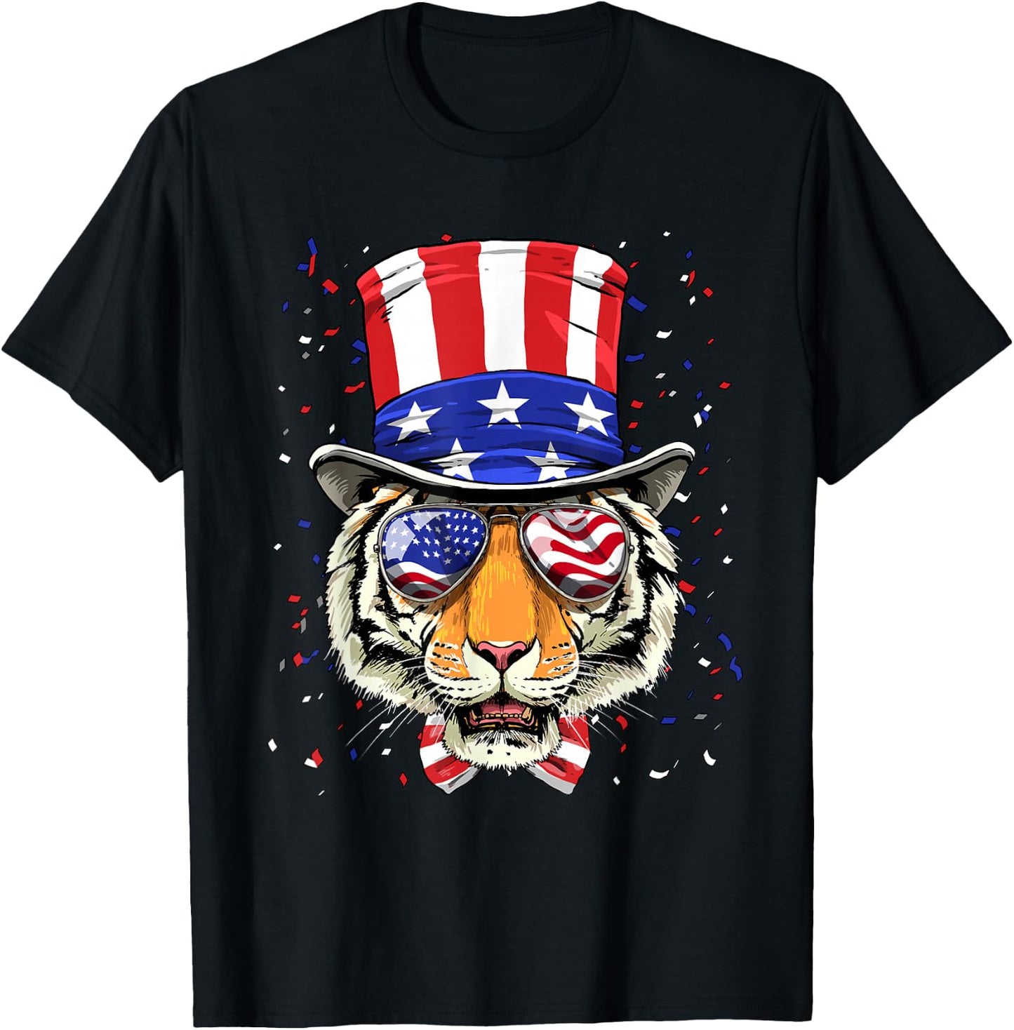 4th of July Patriotic Tiger American USA Flag Tiger Lover T-Shirt - T-Shirt | Black