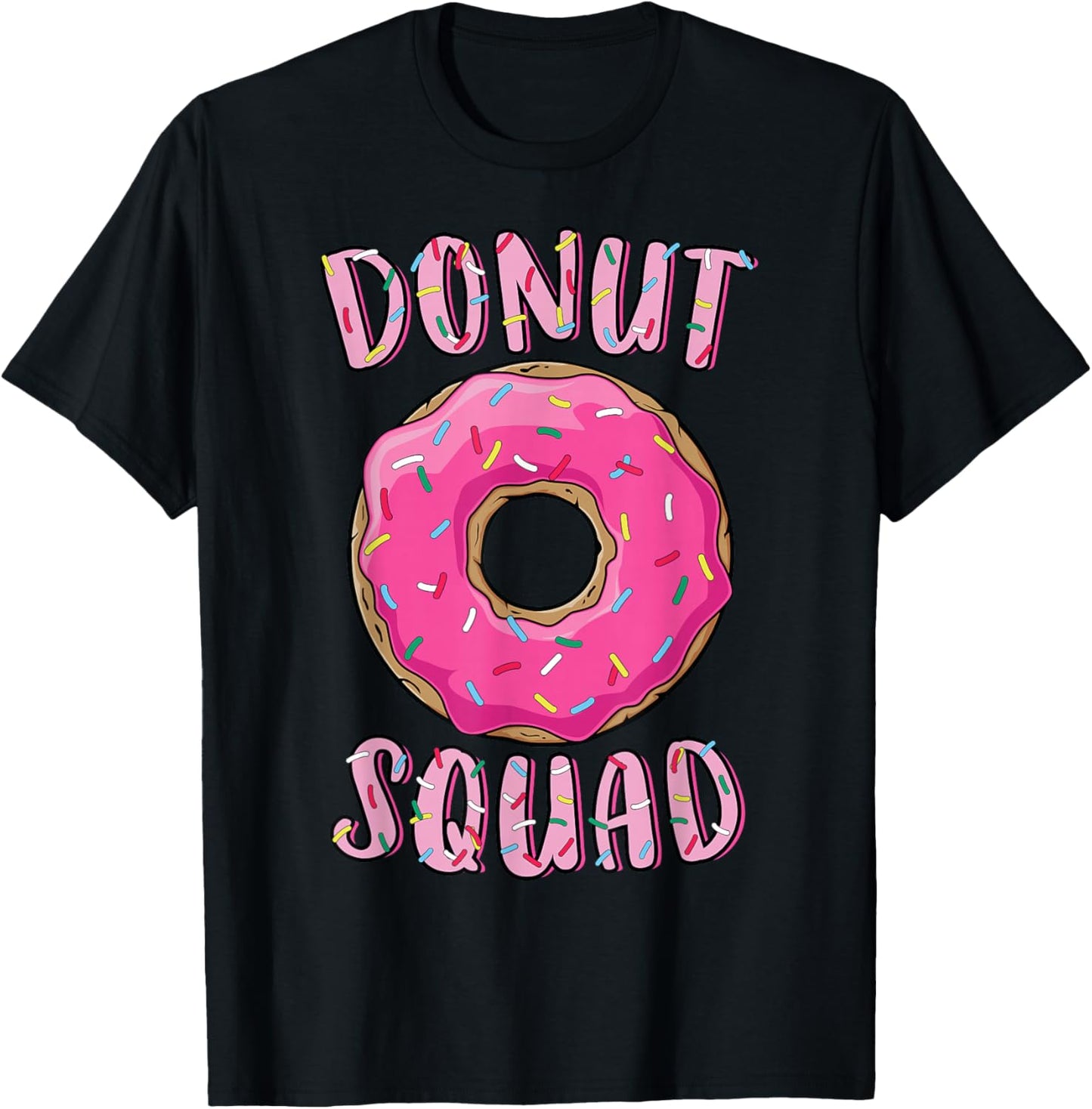 Donut Squad Matching Donut Party Pink Doughnut Sprinkles T-Shirt - T-Shirt | Black