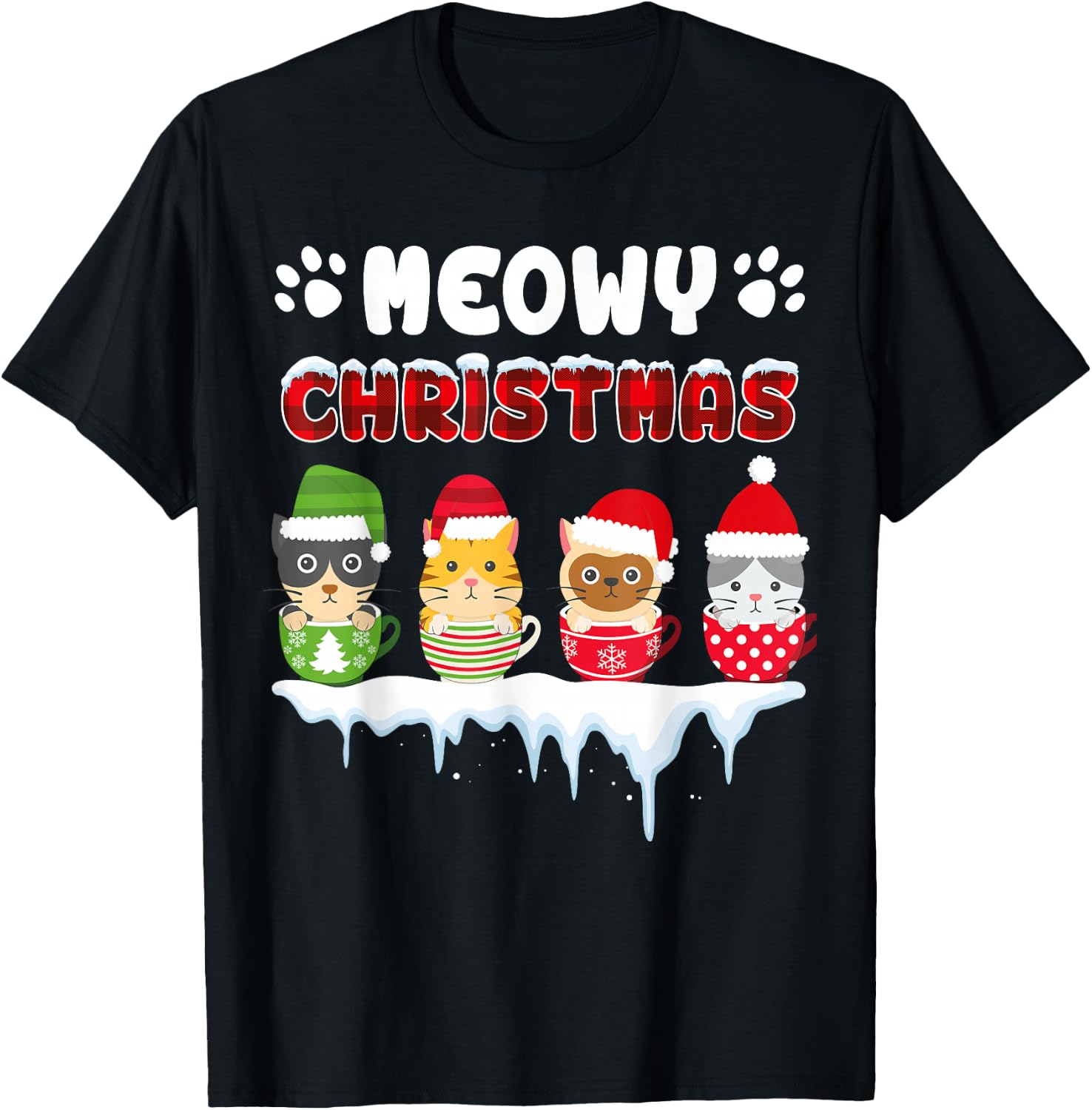 Funny Cat Meowy Christmas T-Shirt - T-Shirt | Black