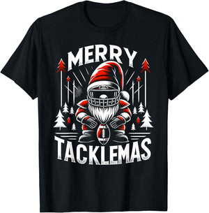Football Gnome, Merry Tacklemas, Linebacker Christmas T-Shirt - T-Shirt | Black