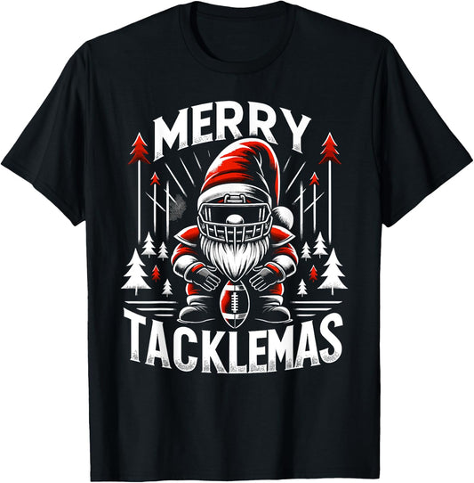Football Gnome, Merry Tacklemas, Linebacker Christmas T-Shirt - T-Shirt | Black