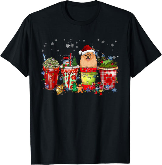 Cute Pomeranian Dog Christmas Coffee Pajamas Xmas Women T-Shirt - T-Shirt | Black