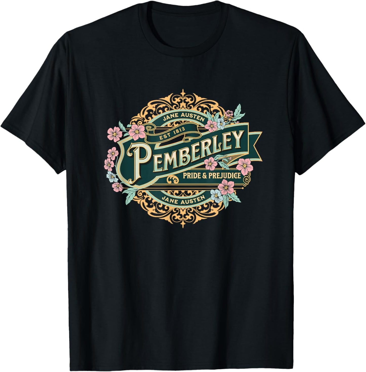 Pemberley Pride and Prejudice Jane Austen Design T-Shirt - T-Shirt | Black