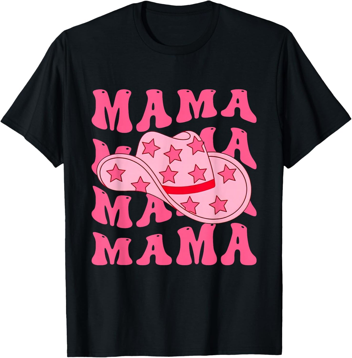 Pink Cowboy Hat Western Cowgirl Mama Groovy Country Mom T-Shirt - T-Shirt | Black