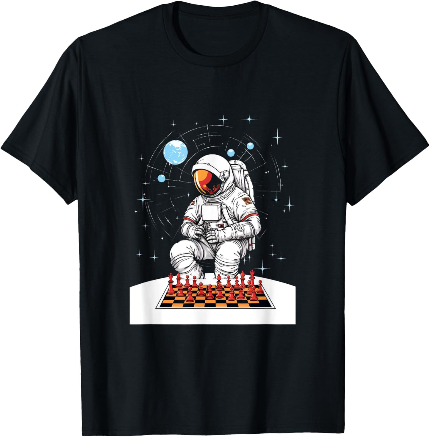 Chess player astronaut chess board chess game chess game T-Shirt - T-Shirt | Black