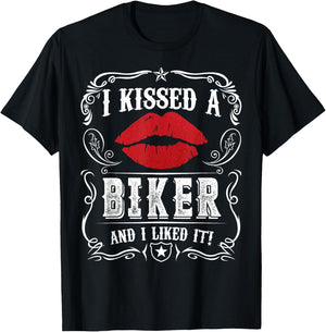 Funny Bikers Motorcycling I Kissed A Biker And I Liked It T-Shirt - T-Shirt | Black